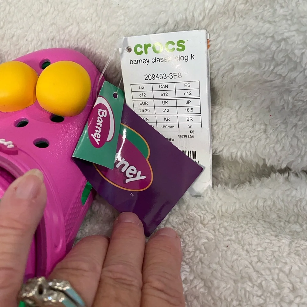 Crocs Kids Barney Clogs, Pink and Green